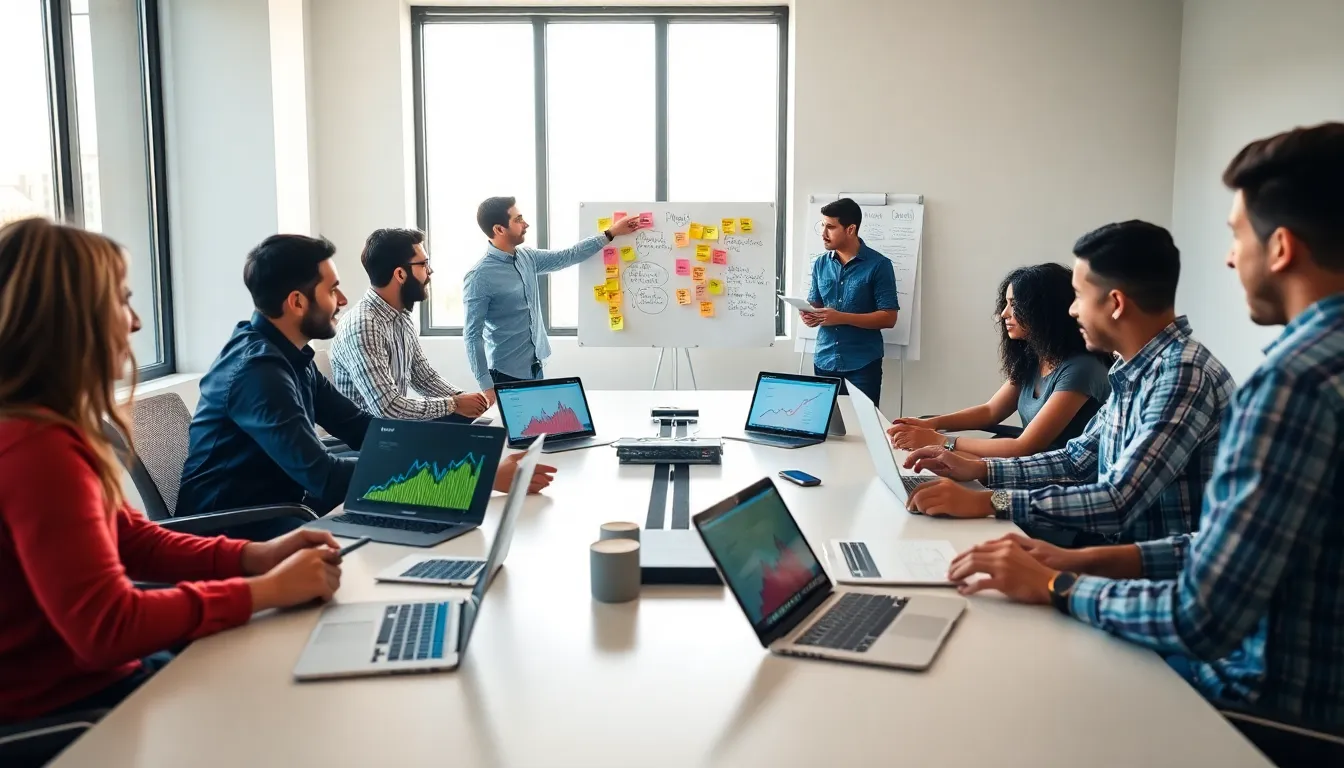 diverse team brainstorming about creating viral content.