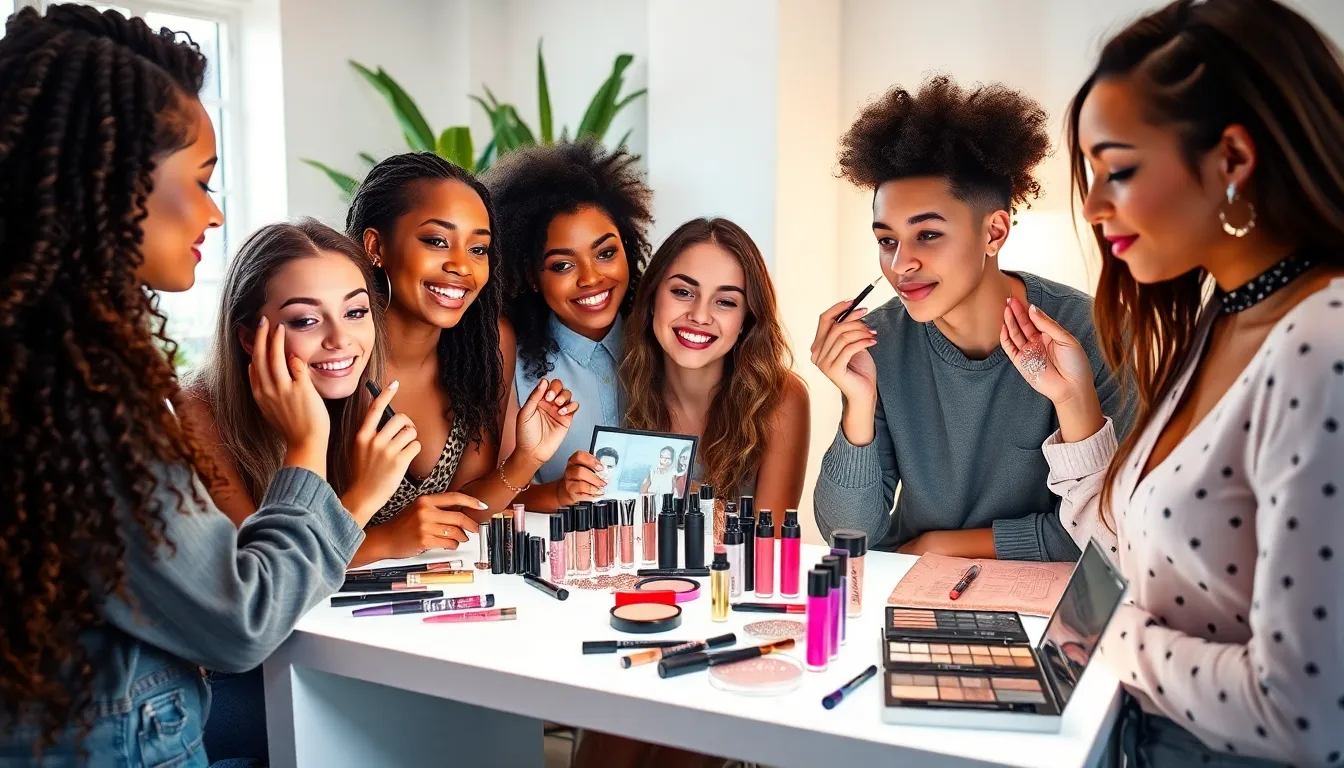 diverse Gen Z individuals experimenting with bold makeup styles.